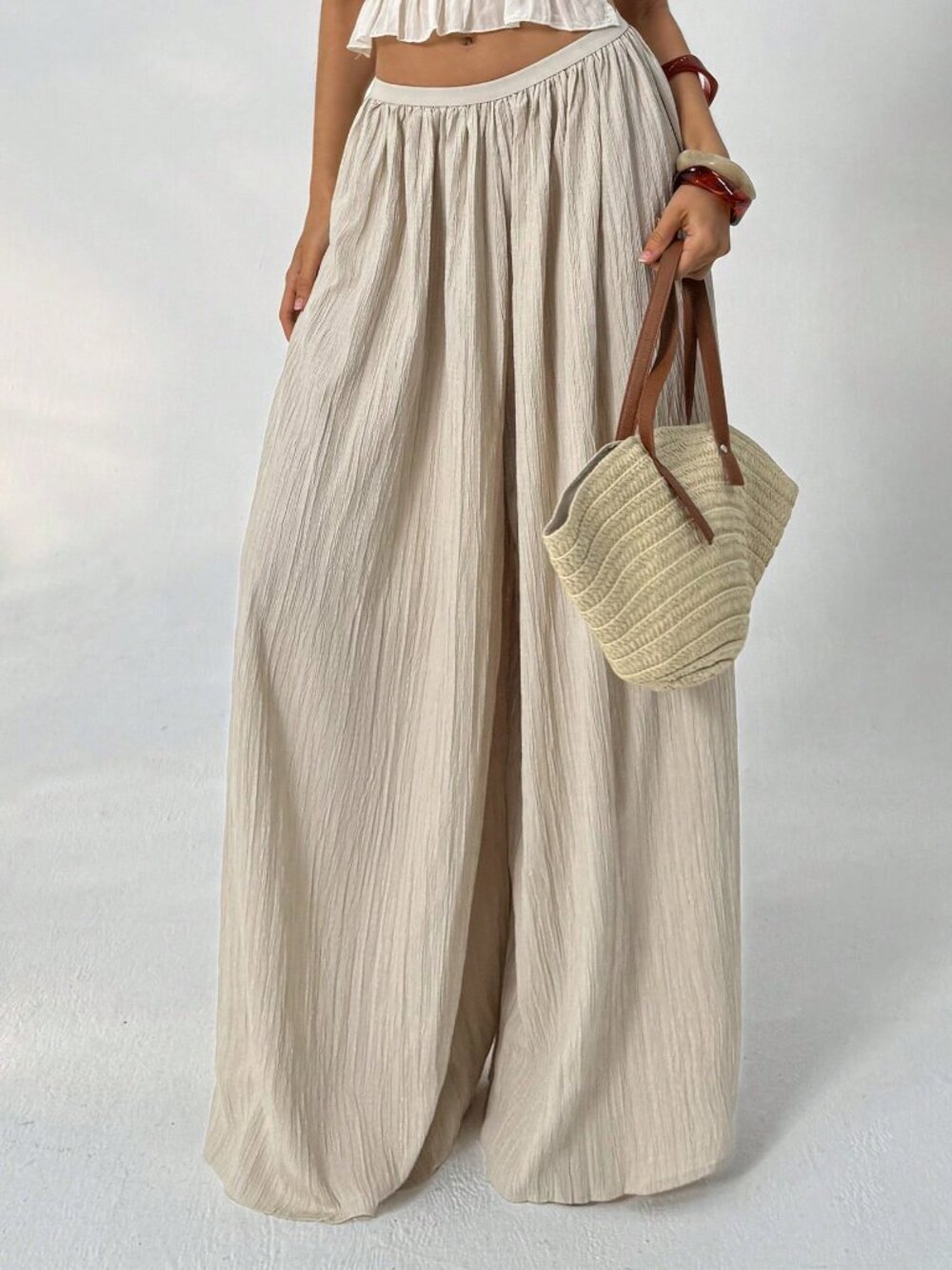 Apricot Casual Women's Loose Textured Wide Leg Pants